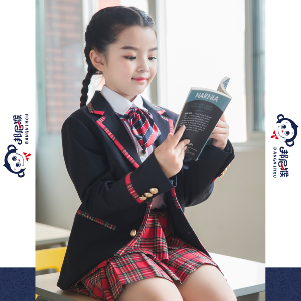 邦尼猴学院风红色格纹制服套装女款